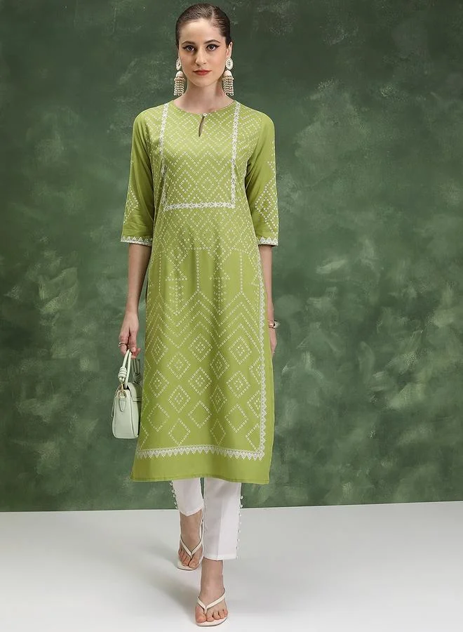 Vishudh Geometric Printed Keyhole Neck Kurta by Styli