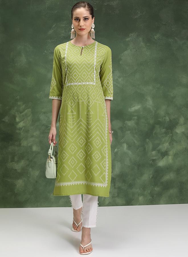 فيشود كُرتا بطبعة هندسية بياقة فتحة مفتاح من ستايلي - Image 1