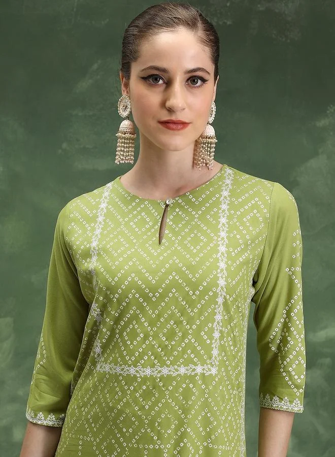 Vishudh Vishudh Geometric Printed Keyhole Neck Kurta
