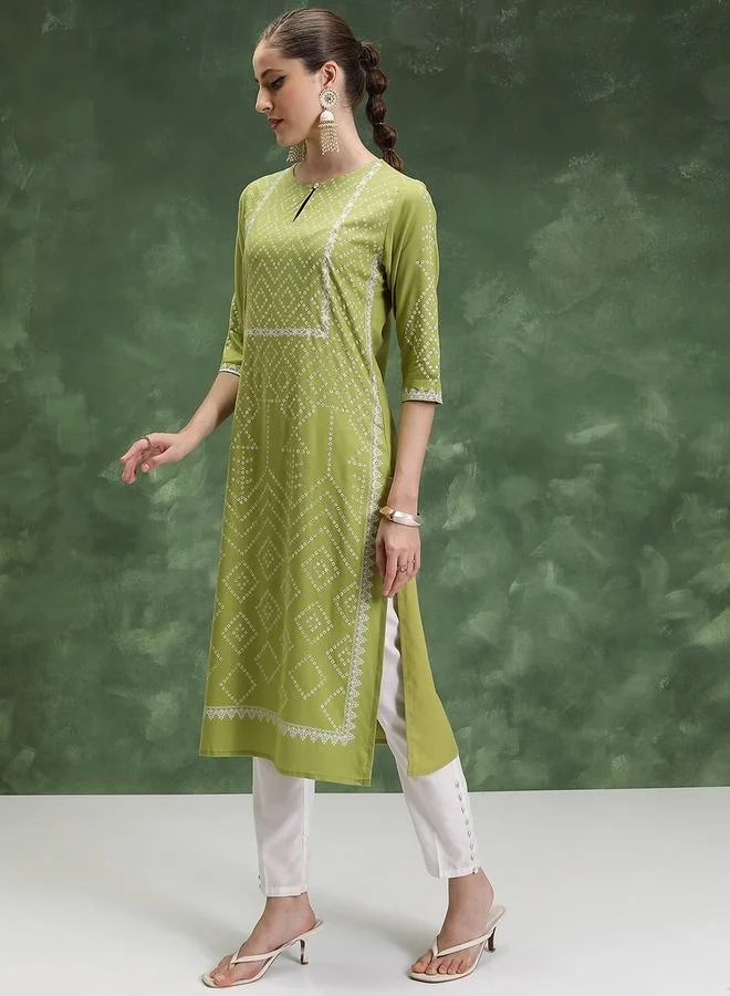 Vishudh Geometric Printed Keyhole Neck Kurta by Styli
