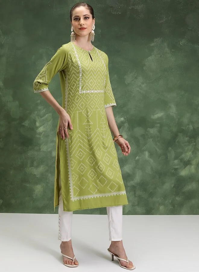 Vishudh Vishudh Geometric Printed Keyhole Neck Kurta