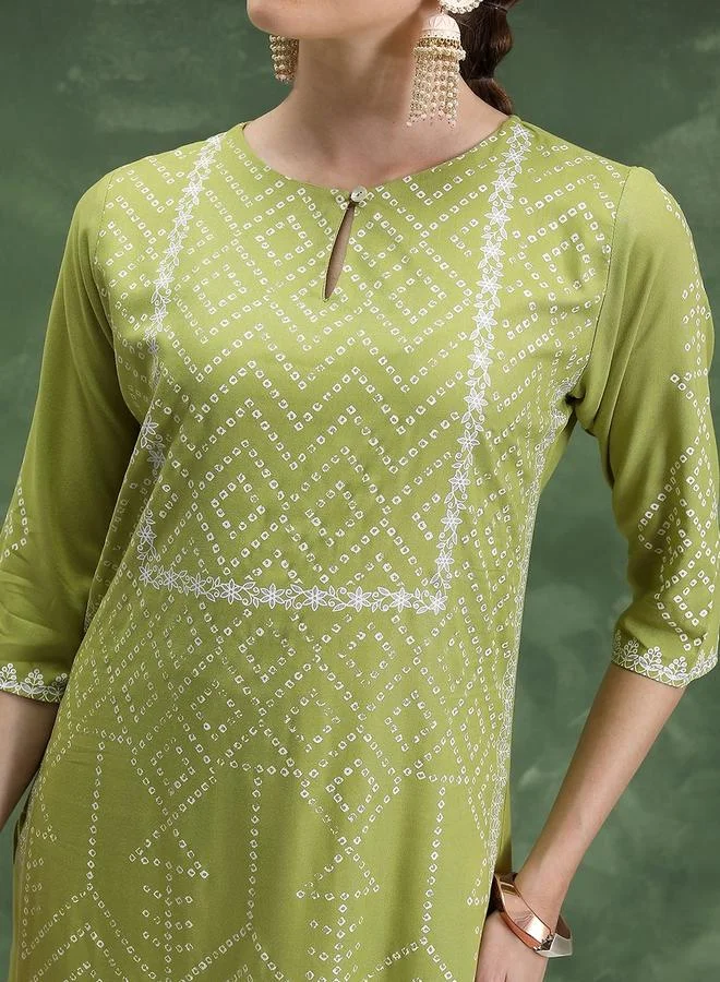 Vishudh Vishudh Geometric Printed Keyhole Neck Kurta