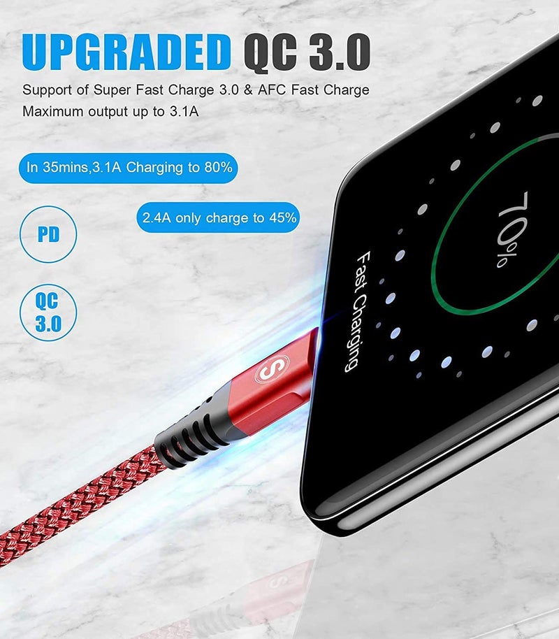 sweguard USB C Kabel 3.1A [2Stück 3m]Schnellladung,USB C Nylon Ladekabel Schnellladekabel - Image 2