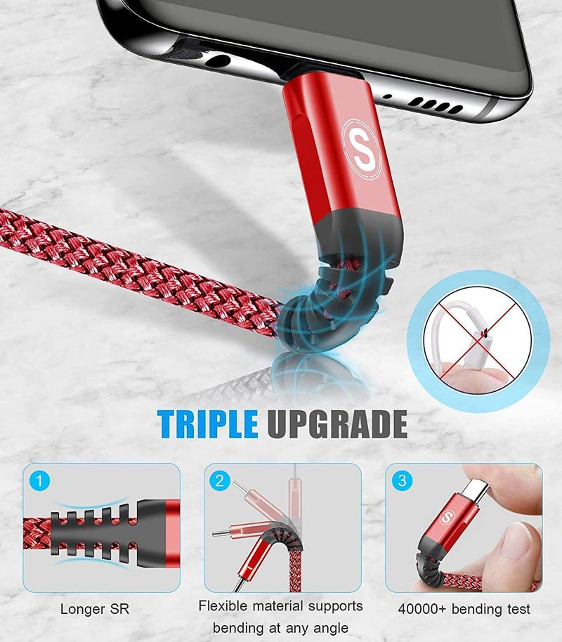 sweguard USB C Kabel 3.1A [2Stück 3m]Schnellladung,USB C Nylon Ladekabel Schnellladekabel - Image 4