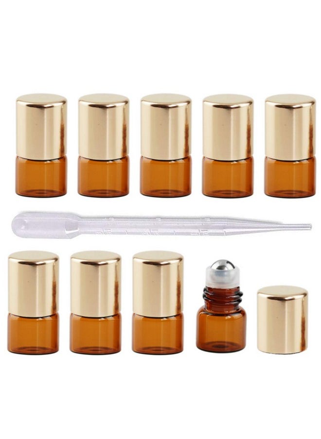 mollensiuer 50Pcs 1Ml (1/4 Dram) Refillable Empty Diy Mini Travel Glass Roll On Bottles Essential Oils Roller Bottles Perfumes Cosmetic Sample Vials Jar Containers With Gold Lids And Stainless Steel Roller Ball  - Image 1