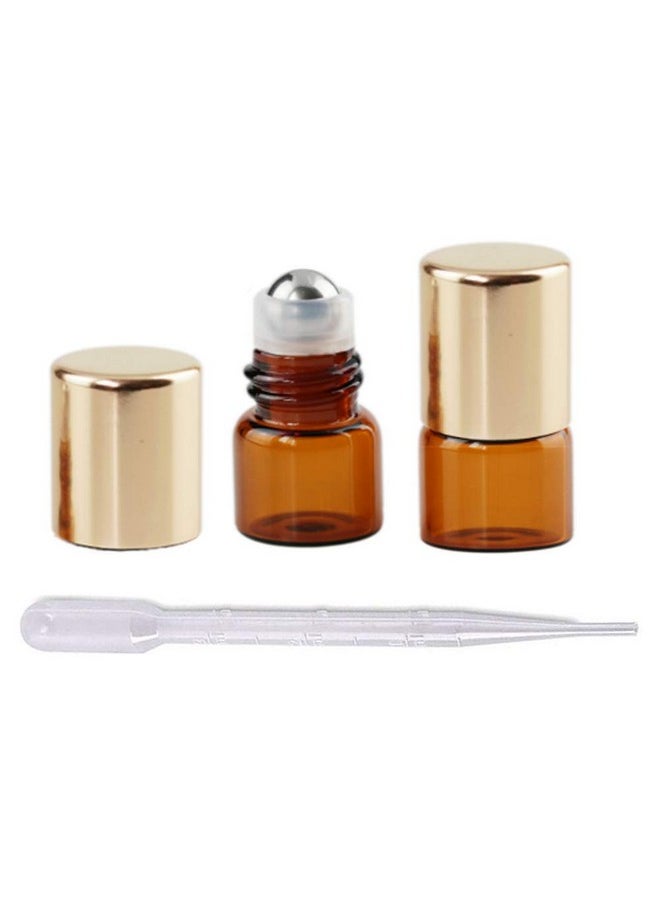 mollensiuer 50Pcs 1Ml (1/4 Dram) Refillable Empty Diy Mini Travel Glass Roll On Bottles Essential Oils Roller Bottles Perfumes Cosmetic Sample Vials Jar Containers With Gold Lids And Stainless Steel Roller Ball  - Image 2