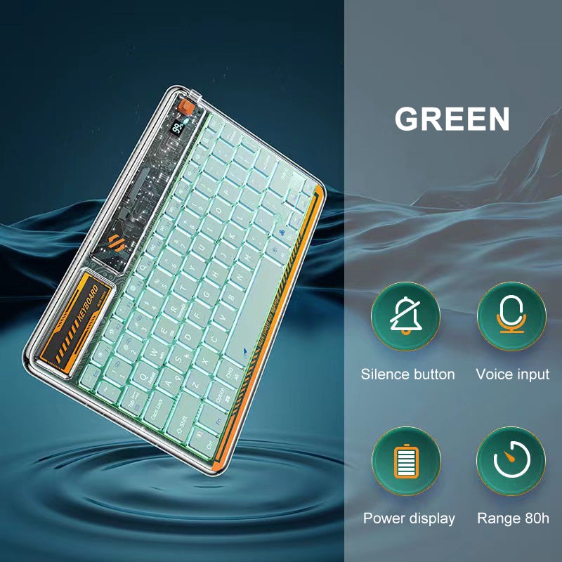 Wireless Bluetooth Keyboard: Green Rainbow Backlit Voice Input - Lightweight Portable Multi-device Compatible Multimedia Keyboard for IOS Android Windows Laptop Tablet Smart TV - Image 1