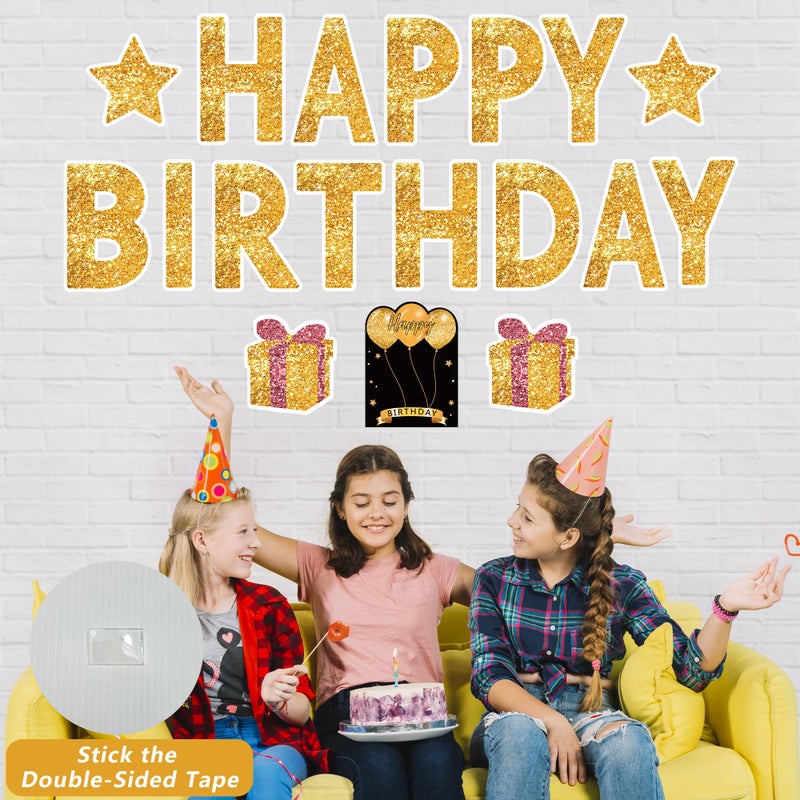 ComboJoy 18 Pcs Happy Birthday Yard Sign with Stakes, Gold Happy Birthday Yard Sign with 49.2 Ft LED Light, 16 In Large Personalized Happy Birthday Sign, Waterproof Lawn Garden Birthday Party Decorations - Image 5