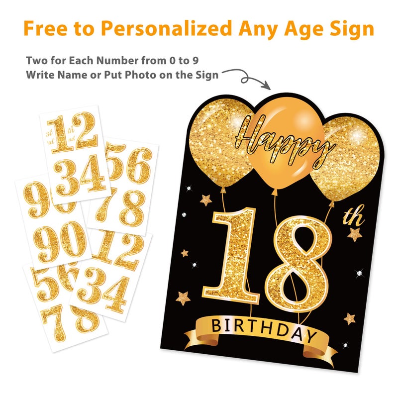 ComboJoy 18 Pcs Happy Birthday Yard Sign with Stakes, Gold Happy Birthday Yard Sign with 49.2 Ft LED Light, 16 In Large Personalized Happy Birthday Sign, Waterproof Lawn Garden Birthday Party Decorations - Image 3
