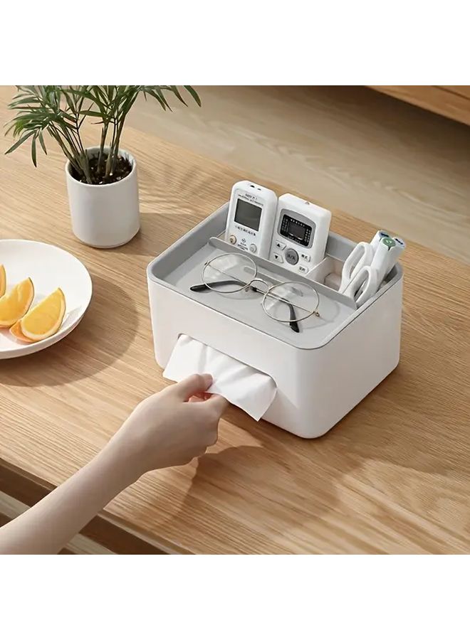 Grey Multi Functional Tissue Box Remote Control Organizer Desktop Storage Holder - Image 5