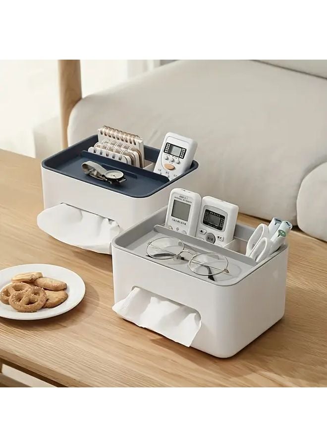 Grey Multi Functional Tissue Box Remote Control Organizer Desktop Storage Holder - Image 2