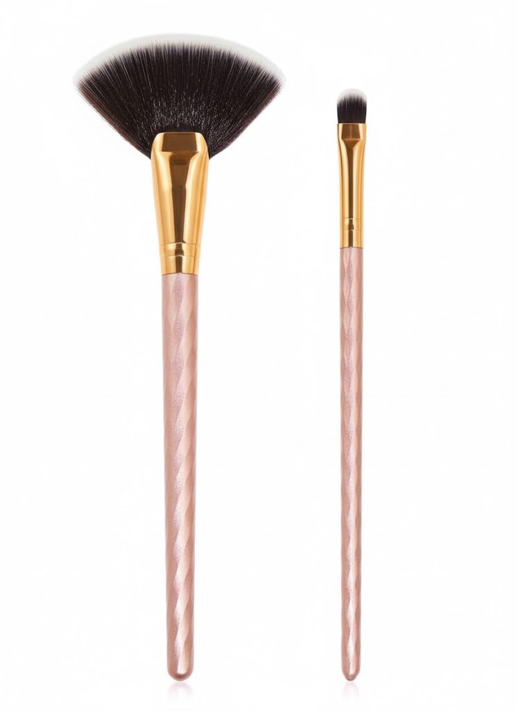 2pcs Make-Up Brush Soft Bristles Convenient Daily Make-Up Tool Set highlighter fan and Eyeshadow Brush-Full Women Beauty Tool Set-random COLOR-PLASTIC HAND
