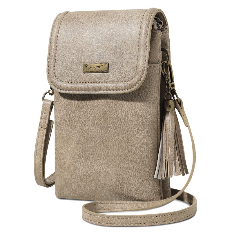 AnsTOP Small Crossbody Bag for Women,Minimalist Designer Vegan Leather Phone Purse with Tassel,Handheld & Adjustable Shoulder Strap for Daily Use Gold - Image 1