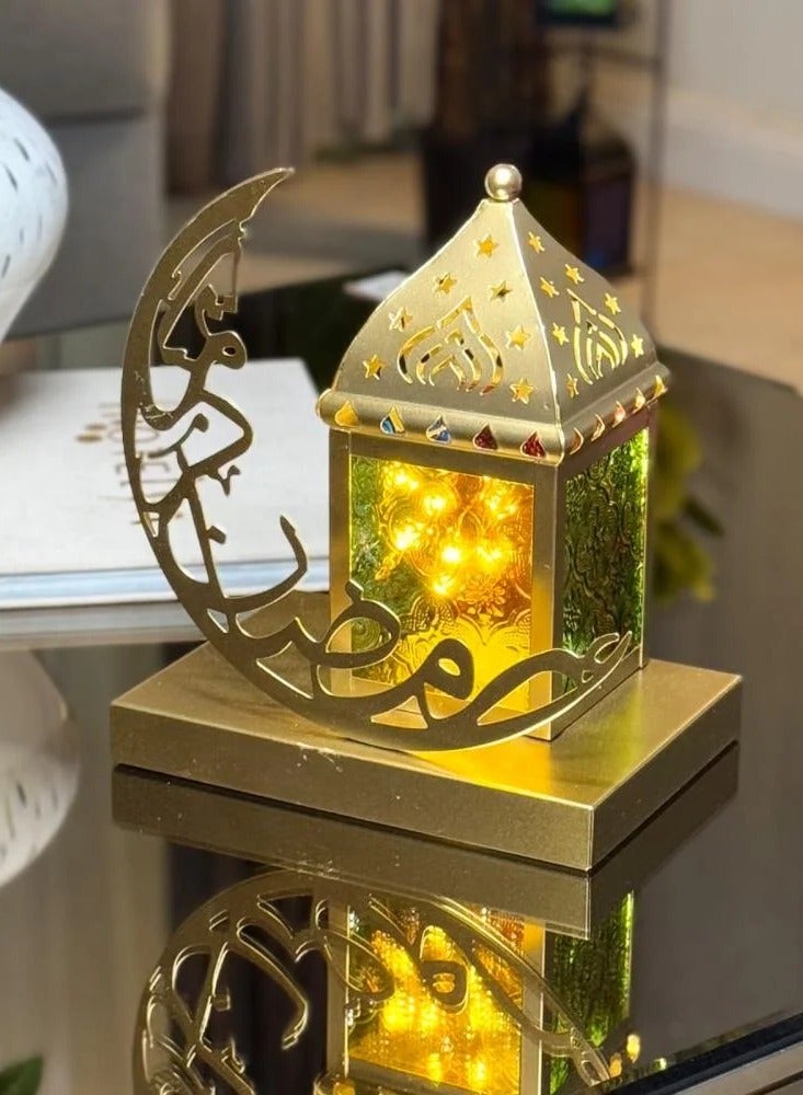 Golden Ramadan lantern with crescent shape base  - Image 1