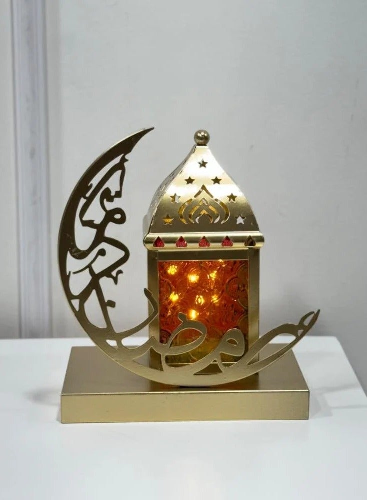 Golden Ramadan lantern with crescent shape base  - Image 3