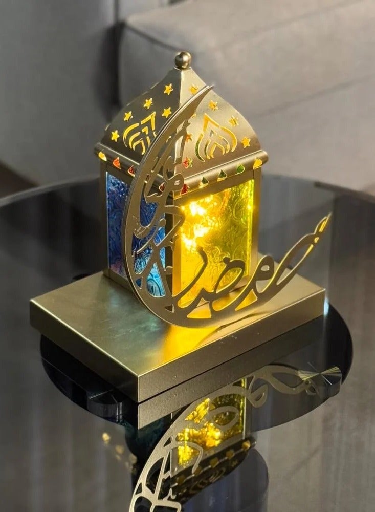 Golden Ramadan lantern with crescent shape base  - Image 2