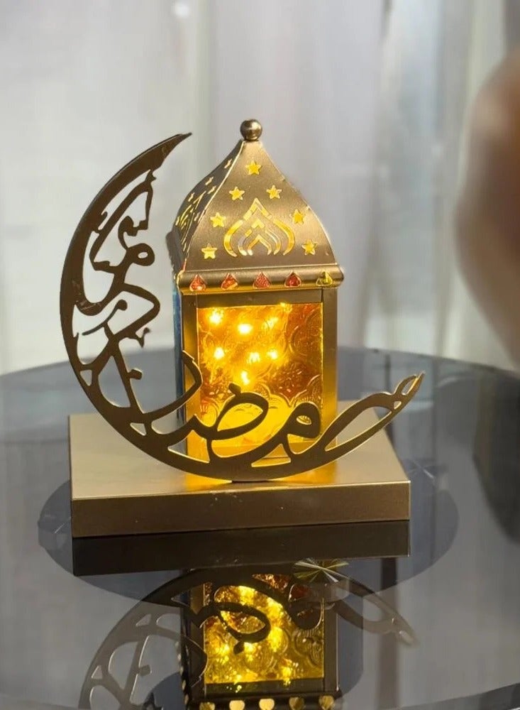 Golden Ramadan lantern with crescent shape base  - Image 4