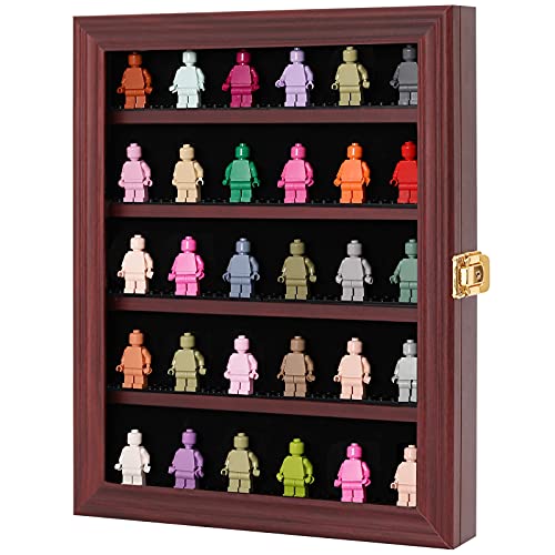 VERANI Minifigures Miniature Display Case Collectibles Display Box Wall Mount Figure Display Curio Cabinet with Lockable Anti Dust Door for Small Objects Lockable Removable Shelves Small Mahogany - Image 1
