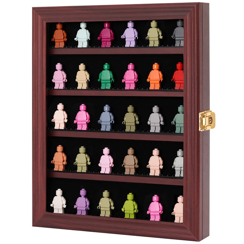 VERANI Minifigures Miniature Display Case Collectibles Display Box Wall Mount Figure Display Curio Cabinet with Lockable Anti Dust Door for Small Objects Lockable Removable Shelves Small Mahogany - Image 2