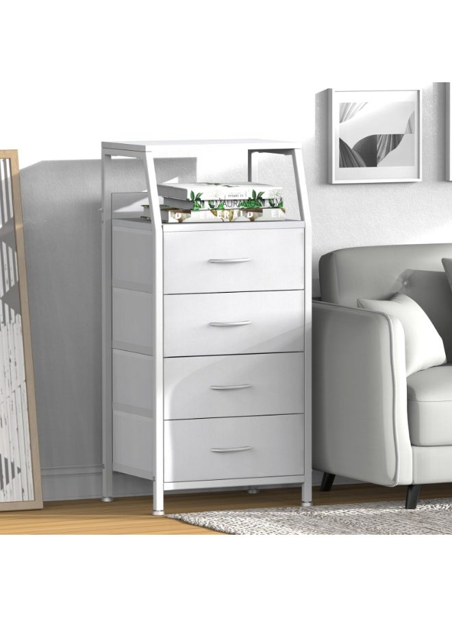 ACPLAY Tall Bedside Storage Cabinet with 4 Fabric Drawers & Double-Layer Wooden Top – Narrow Nightstand with Metal Frame for Bedroom, Nursery, Entryway & Closet - Image 2