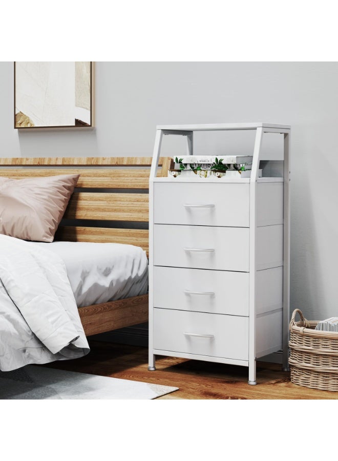 ACPLAY Tall Bedside Storage Cabinet with 4 Fabric Drawers & Double-Layer Wooden Top – Narrow Nightstand with Metal Frame for Bedroom, Nursery, Entryway & Closet - Image 4