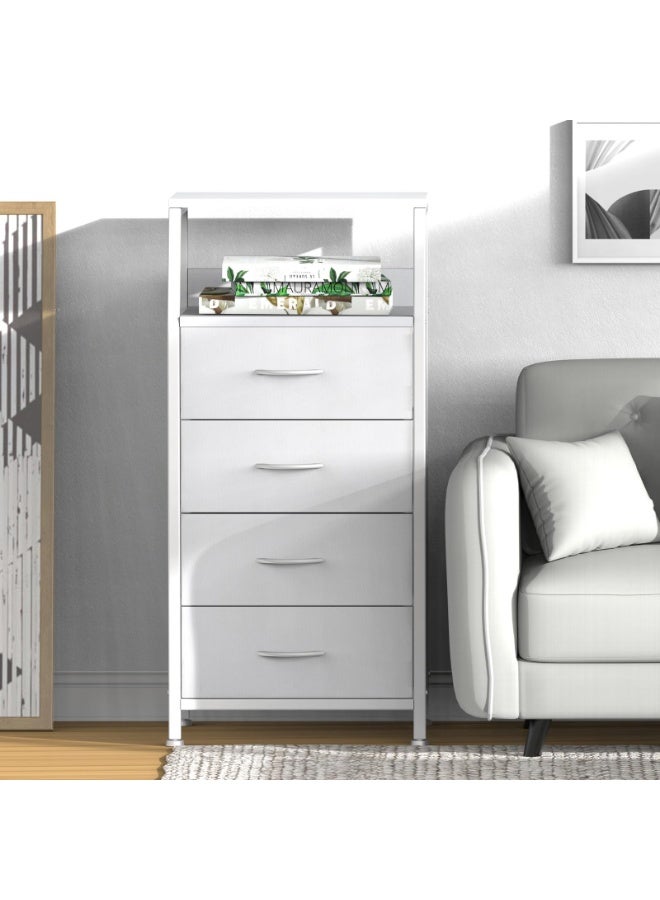 ACPLAY Tall Bedside Storage Cabinet with 4 Fabric Drawers & Double-Layer Wooden Top – Narrow Nightstand with Metal Frame for Bedroom, Nursery, Entryway & Closet - Image 3