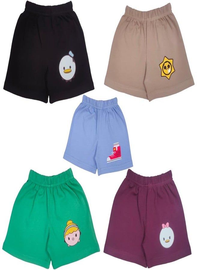 RCW Boys & Girls Cotton Shorts Multi-Color Emoji Print Regular Fit Shorts, Nikkar, Chadda, Bermunda, Half Pants Casual Baby Boxer Boys and Girls Shorts (Pack of 5) (2-3 Year) - Image 1
