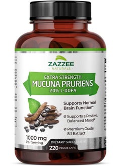Mucuna Pruriens 20% L Dopa 8:1 Extract 1000 Mg 220 Vegan Capsules Extra Strength Potent 8X Standardized Extract Non Gmo Gluten Free And All Natural