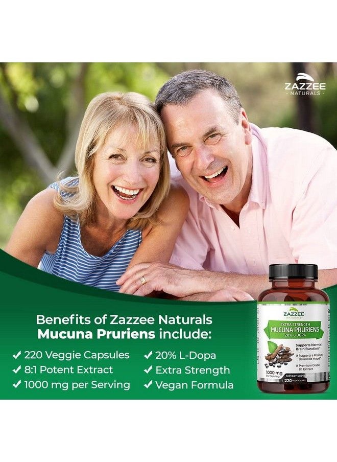 Zazzee - Mucuna Pruriens 20% L Dopa 8:1 Extract 1000 Mg 220 Vegan Capsules Extra Strength Potent 8X Standardized Extract Non Gmo Gluten Free And All Natural - Image 1
