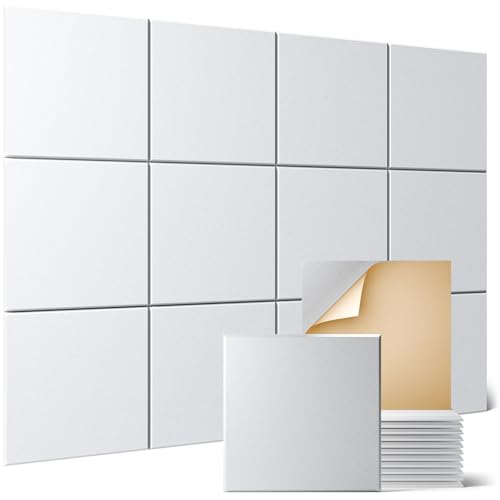 Sonicism 12 Pack Acoustic Wall Panels with Self-Adhesive, 12" X 12" X 0.4" Sound Proof Foam Panels, Decorative Soundproof Wall Panels, Sound Proof Absorbing Tiles for Home & Offices, White - Image 1