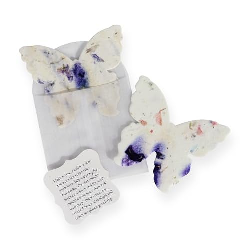 Seed Bloom Wildflower Seed Paper - Set of 24 Purple Butterfly-Shaped with Envelope and Planting Instruction, Writable & Plantable Gift for Mom and Plant Lover, Ideal for Wedding, Memorial, Baby Shower - Image 1
