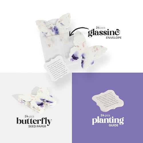 Seed Bloom Wildflower Seed Paper - Set of 24 Purple Butterfly-Shaped with Envelope and Planting Instruction, Writable & Plantable Gift for Mom and Plant Lover, Ideal for Wedding, Memorial, Baby Shower - Image 2