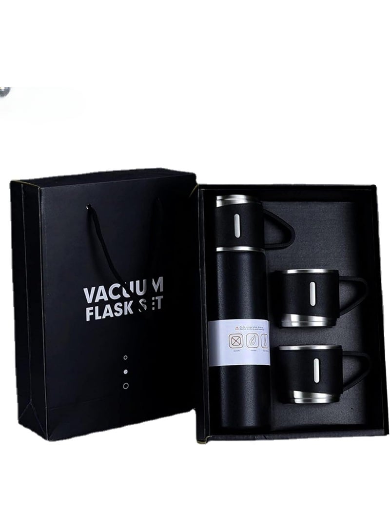 MOSH 500ml Stainless Steel Vacuum Thermos Flask with Silicone Handle – Insulated Water Bottle with 2 Stainless Steel Cups for Hot & Cold Drinks, Outdoor Travel Gift Box (1 Pack, Black) - Image 2