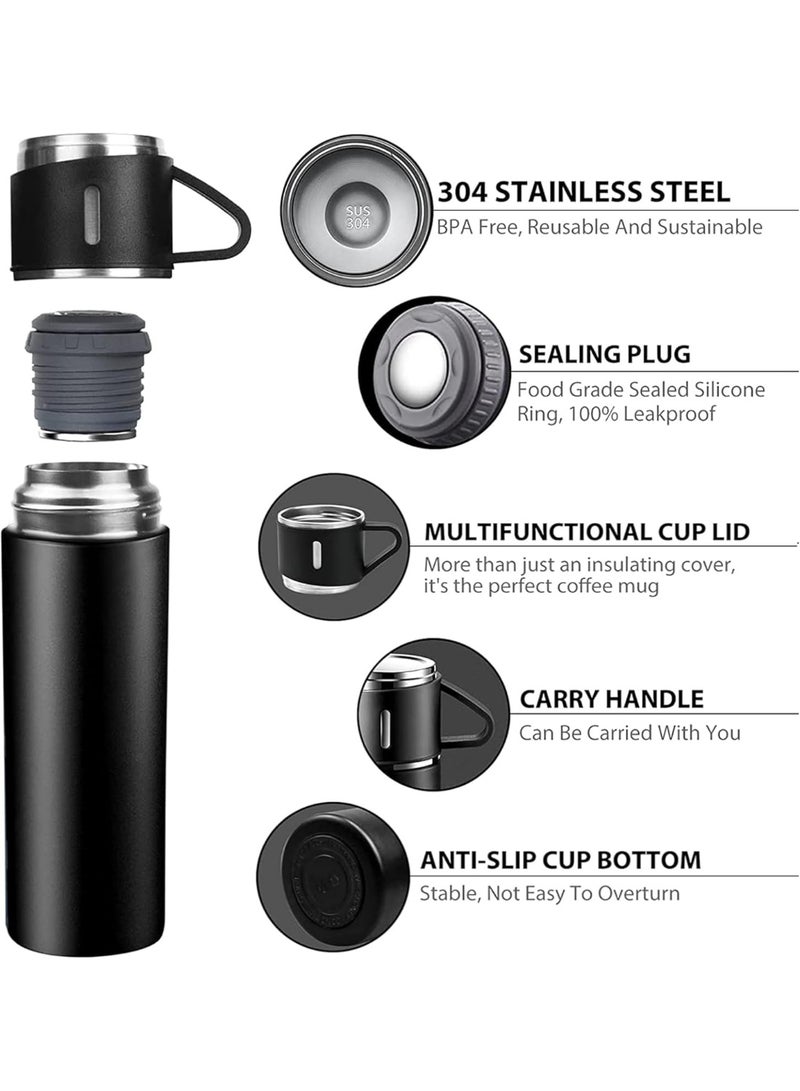 MOSH 500ml Stainless Steel Vacuum Thermos Flask with Silicone Handle – Insulated Water Bottle with 2 Stainless Steel Cups for Hot & Cold Drinks, Outdoor Travel Gift Box (1 Pack, Black) - Image 4