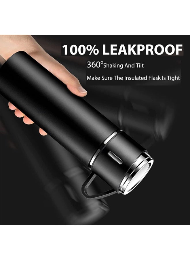 MOSH 500ml Stainless Steel Vacuum Thermos Flask with Silicone Handle – Insulated Water Bottle with 2 Stainless Steel Cups for Hot & Cold Drinks, Outdoor Travel Gift Box (1 Pack, Black) - Image 3