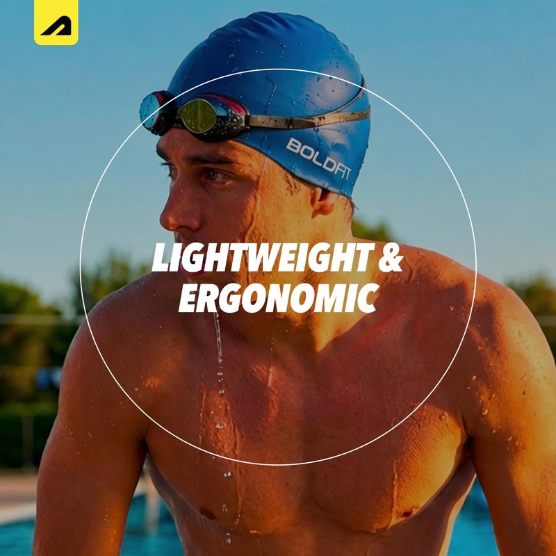 BOLDFIT Swimming Cap for Men Silicone Swimming Caps for Women Unisex Swimming Cap for Kids Boys & Girls Swimming Cap for Women Long Hair Swimming Head Cap Men Silicone Fabric, Easy Fit - Blue - Image 3
