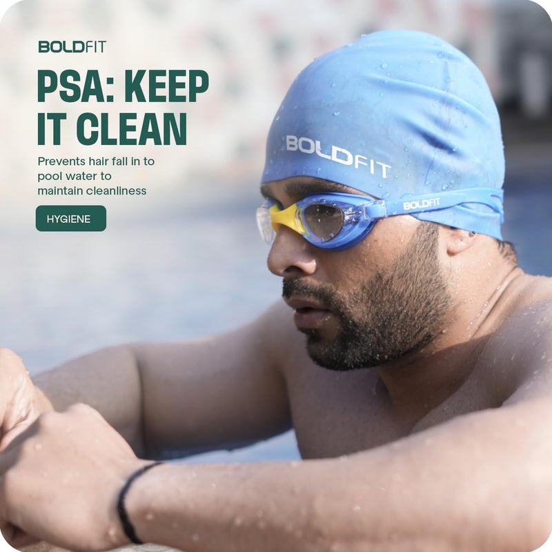 Boldfit Silicone Swimming Cap for Unisex - Blue | Comfortable Swim Headwear for Pool Training, Swimming and Water Activities - Image 3