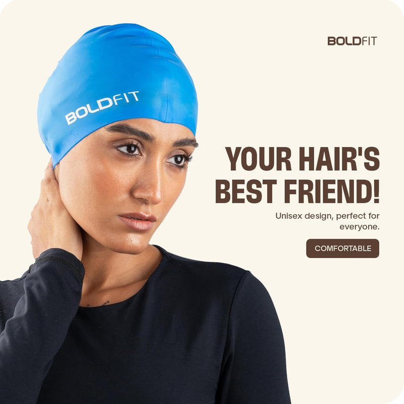 Boldfit Silicone Swimming Cap for Unisex - Blue | Comfortable Swim Headwear for Pool Training, Swimming and Water Activities - Image 4