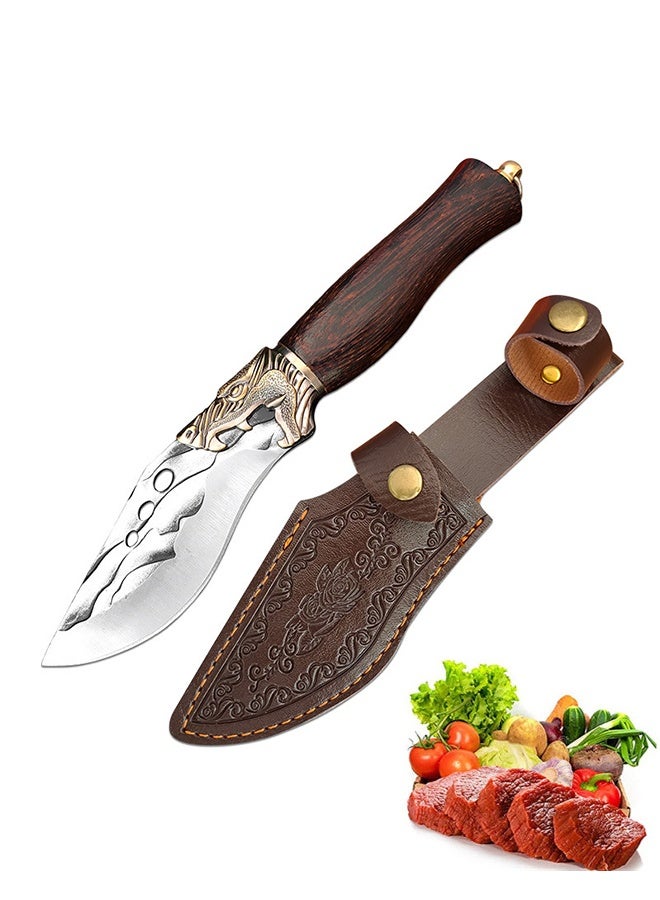Saiboro Kitchen Chef Knives 22.5cm,Hammered Viking Knife, Hand-Forged Butcher Knife Boning Knife/Camping Knife  with Sheath, Kitchen Chef Knives, High Carbon Steel, Suitable for Home, Outdoor, Camping - Image 1