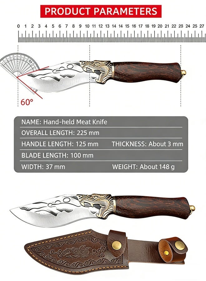 Saiboro Kitchen Chef Knives 22.5cm,Hammered Viking Knife, Hand-Forged Butcher Knife Boning Knife/Camping Knife  with Sheath, Kitchen Chef Knives, High Carbon Steel, Suitable for Home, Outdoor, Camping - Image 2