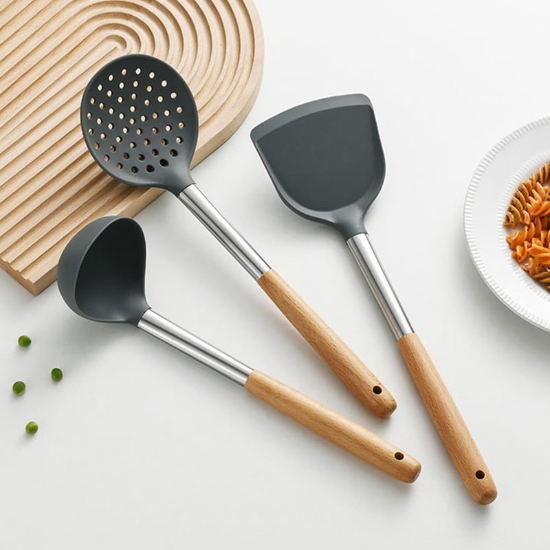 WHISKET NonStick Utensils Spatula Set with Holder Spatula Silicone Cooking Use Kitchen Utensils Set Steel - Image 4