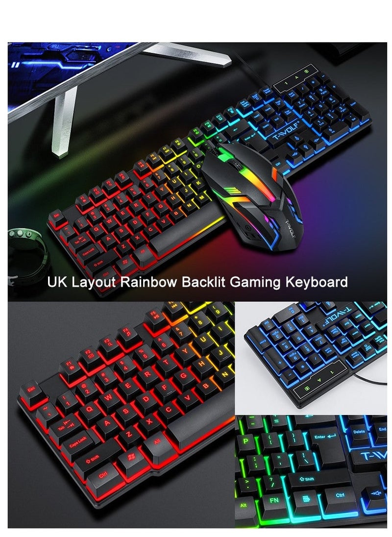 T-WOLF Game 4 IN 1 Set,Backlit Keyboard + Colorful Backlit Mouse + Large-Size Mousepad + Gaming Headset,Waterproof Rgb Color Suitable For Pc/Ps4/Xbox Gamers, Android Pubg Codm Genshin Diablo All Games - Image 3