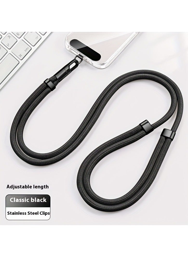 Black Outdoor Travel Mobile Phone Lanyard Crossbody Adjustable Long Strap Anti-Theft Braided Anti-Loss Security Rope with Stainless Steel Grommets, Multifunctional Nylon Patch Adjustable Shoulder Neck Strap Compatible with Most Smartphones, Polyester Fiber, for Outdoor Activitie - Image 1