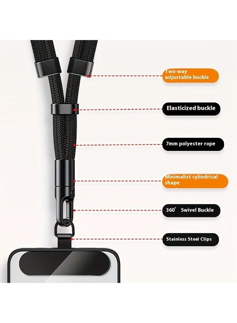 Black Outdoor Travel Mobile Phone Lanyard Crossbody Adjustable Long Strap Anti-Theft Braided Anti-Loss Security Rope with Stainless Steel Grommets, Multifunctional Nylon Patch Adjustable Shoulder Neck Strap Compatible with Most Smartphones, Polyester Fiber, for Outdoor Activitie - Image 2