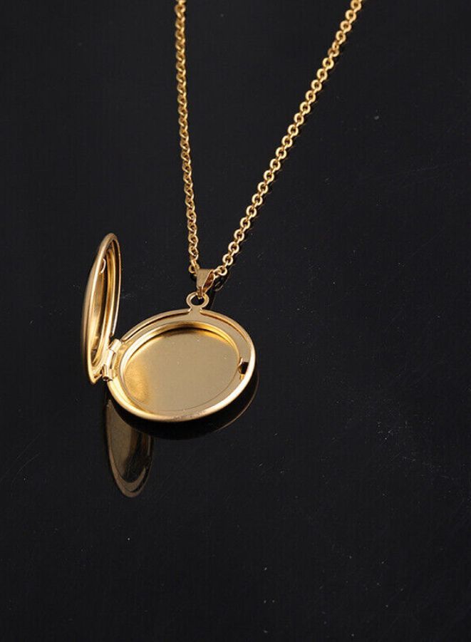 Stainless Steel Photo Locket Necklace Open Round Pendant Necklaces For Women Jewelry Family Birthday Gift Gold - Image 2