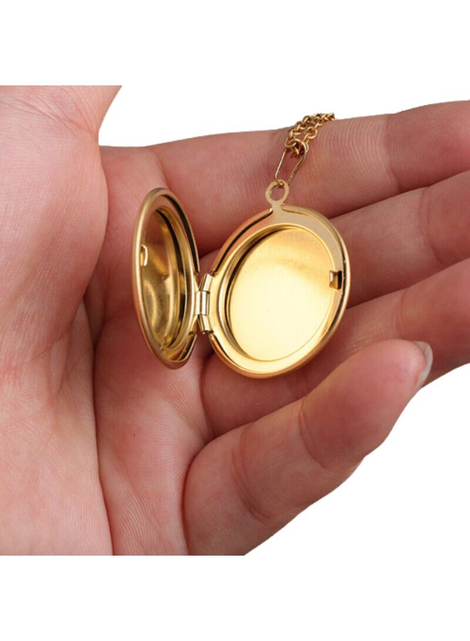 Stainless Steel Photo Locket Necklace Open Round Pendant Necklaces For Women Jewelry Family Birthday Gift Gold - Image 1