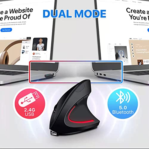 Letaclanic Ergonomic Wireless Mouse Unique Rechargeable Optical Vertical Mouse, 2.4G 5.0 Bluetooth Mouse Ergonomic with 6 Buttons, 800/1200/1600 DPI Wireless Mouse for Laptop,Desktop,PC,MacBook - Image 3