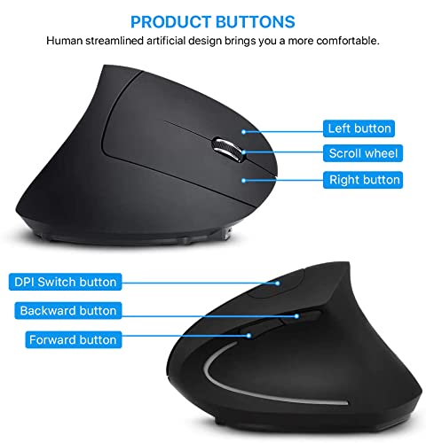 Letaclanic Ergonomic Wireless Mouse Unique Rechargeable Optical Vertical Mouse, 2.4G 5.0 Bluetooth Mouse Ergonomic with 6 Buttons, 800/1200/1600 DPI Wireless Mouse for Laptop,Desktop,PC,MacBook - Image 5