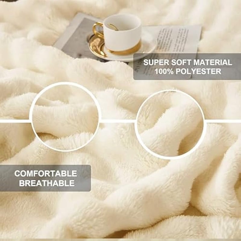 Loquat Throw Blanket for Couch,Ultra Soft Flannel Fleece Fluffy Throw Blanket,Super Heavy Warm Cozy Faux Fur Blanket for Sofa Bedroom Living Room (White, 150 * 200cm) - Image 3