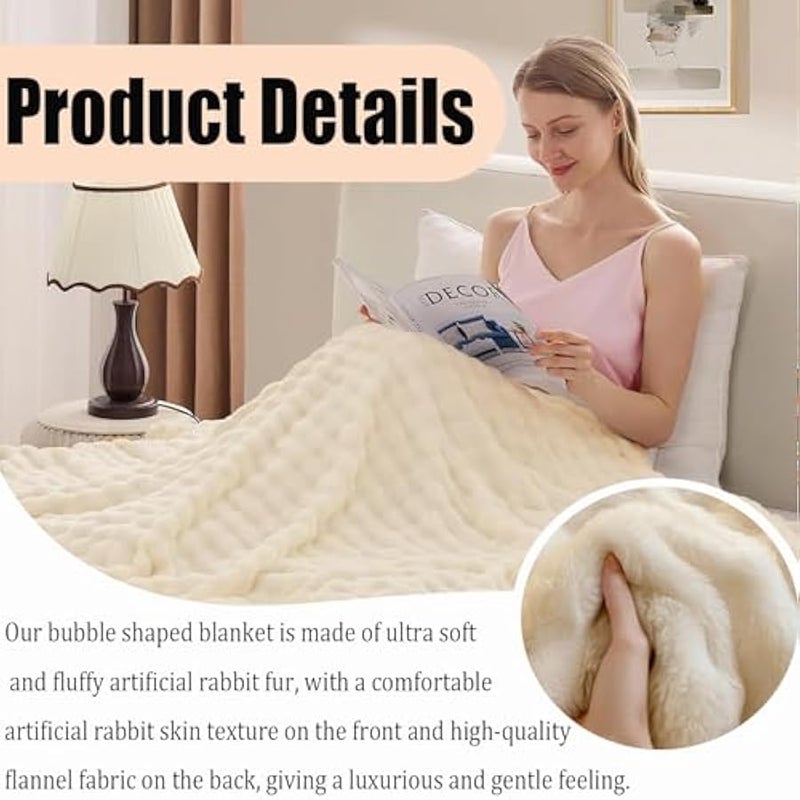 Loquat Throw Blanket for Couch,Ultra Soft Flannel Fleece Fluffy Throw Blanket,Super Heavy Warm Cozy Faux Fur Blanket for Sofa Bedroom Living Room (White, 150 * 200cm) - Image 4